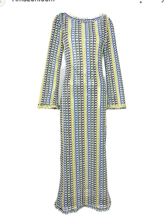 no name Other - Striped Blue, Yellow & White Swim Coverup Maxi Dress